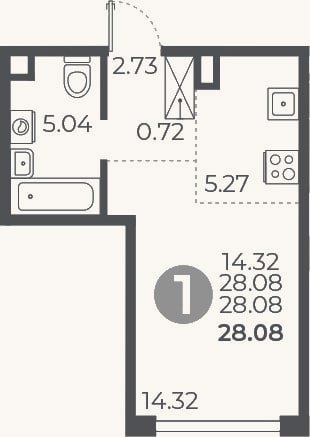 Планировка: Студия, 28,1 м²