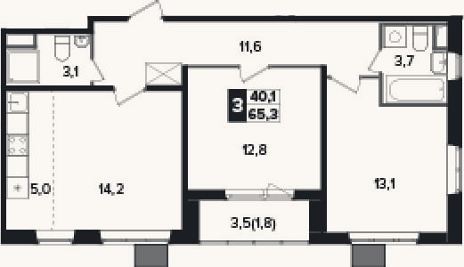 Планировка: 3-к, 63,5 м²