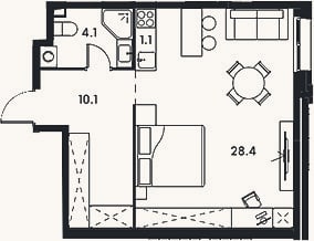 Планировка: Студия, 43,7 м²
