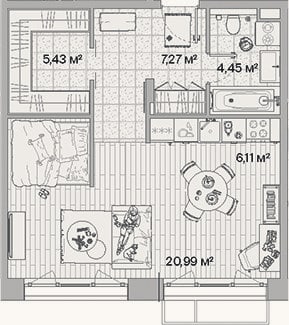 Планировка: Студия, 44,3 м²