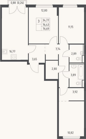 Планировка: 4+ к, 76,4 м²