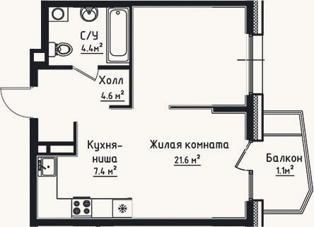 Планировка: Студия, 38 м²