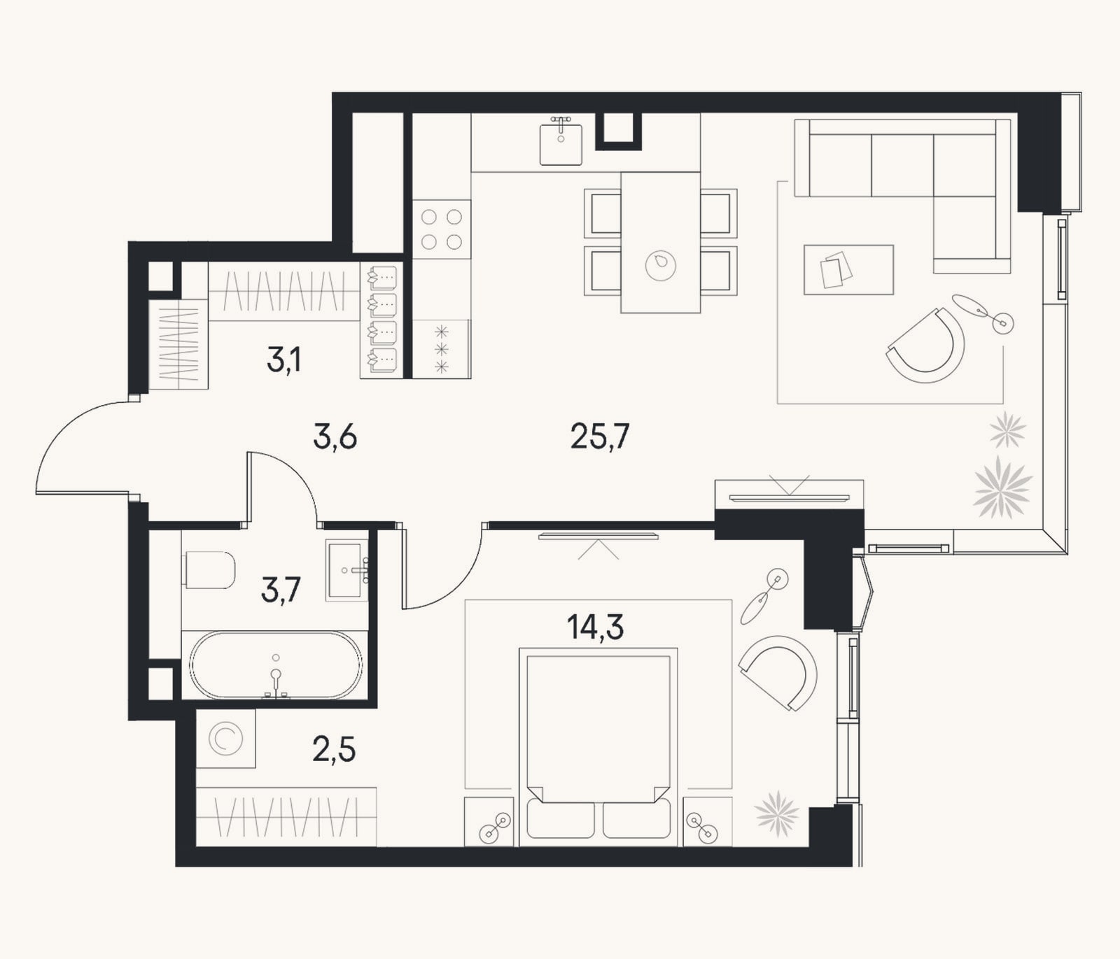Планировка: 2-к, 52,9 м²