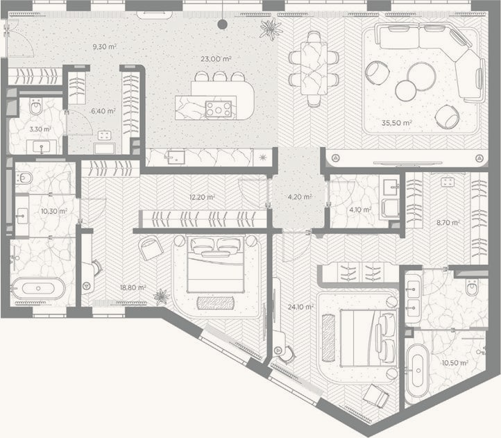 Планировка: 2-к, 170,4 м²