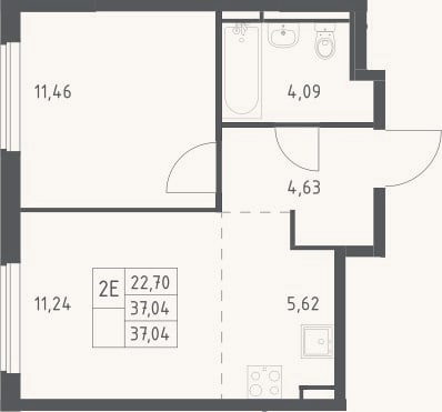 Планировка: 2-к, 37 м²