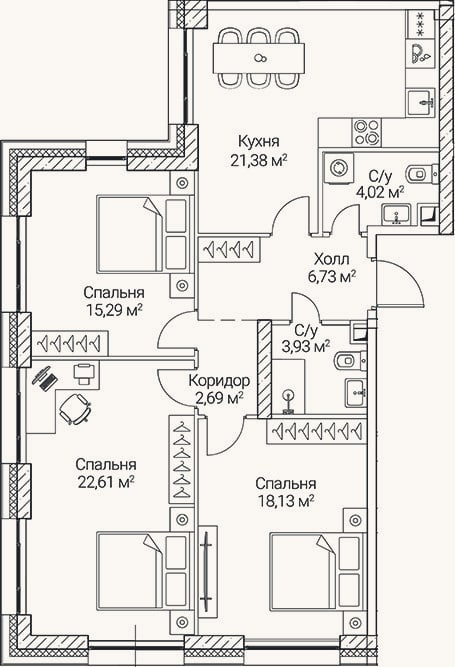 Планировка: 4+ к, 94,8 м²