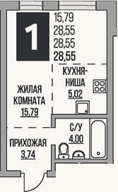 Планировка: Студия, 28,6 м²