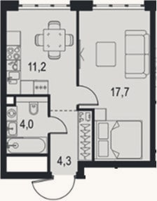 Планировка: 1-к, 37,2 м²
