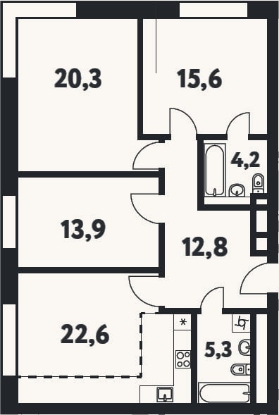 Планировка: 4+ к, 94,9 м²