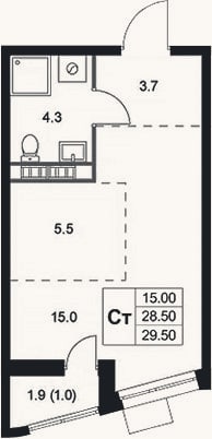 Планировка: Студия, 28,5 м²