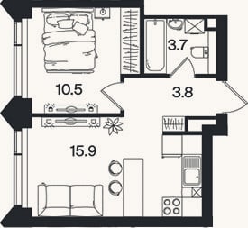 Планировка: 2-к, 33,9 м²