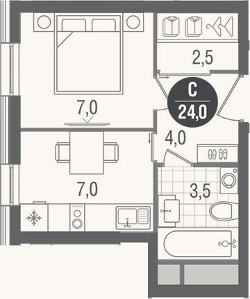 Планировка: Студия, 24 м²
