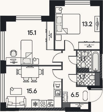 Планировка: 3-к, 55,2 м²