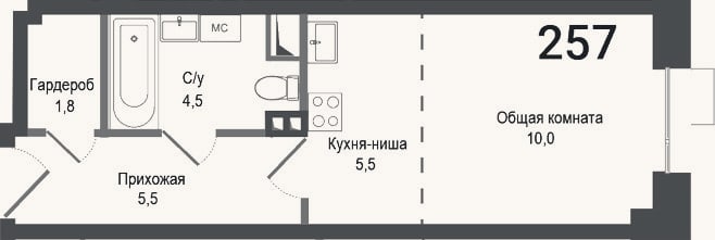 Планировка: Студия, 27,3 м²