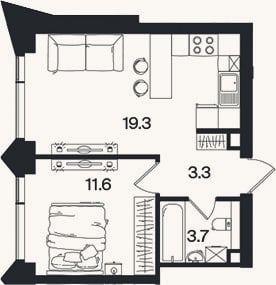 Планировка: 2-к, 37,9 м²