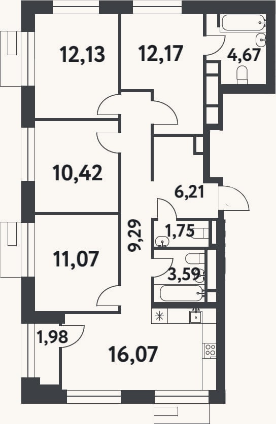 Планировка: 3-к, 87,4 м²
