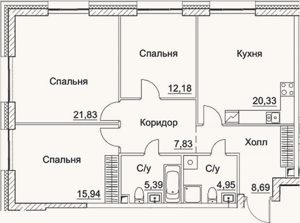 Планировка: 4+ к, 97,1 м²