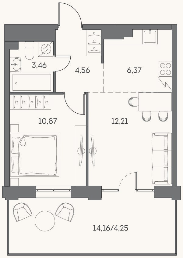 Планировка: 2-к, 37,5 м²