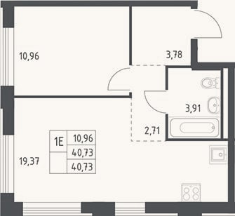 Планировка: 2-к, 40,7 м²