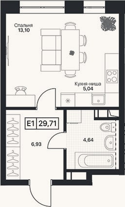 Планировка: Студия, 29,7 м²