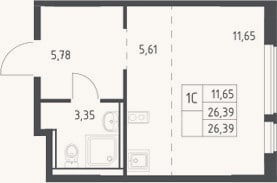 Планировка: Студия, 26,4 м²