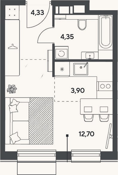 Планировка: Студия, 25,3 м²