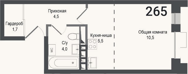 Планировка: Студия, 26,2 м²