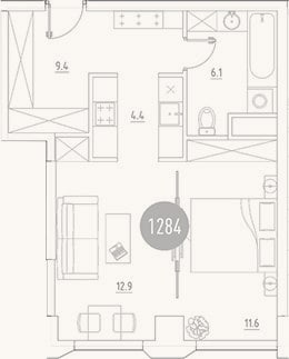 Планировка: 2-к, 44,4 м²