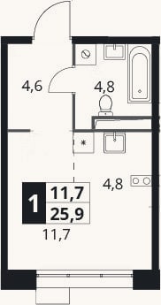 Планировка: Студия, 25,9 м²