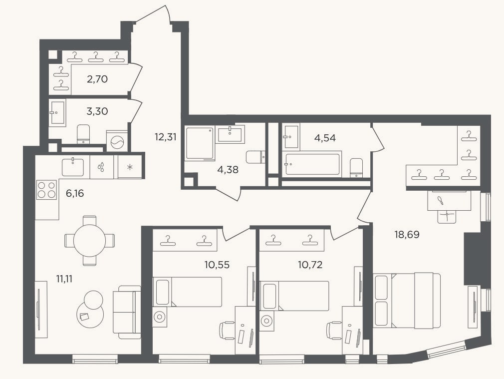 Планировка: 4+ к, 84,5 м²