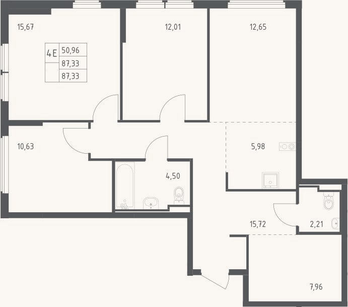 Планировка: 4+ к, 87,3 м²