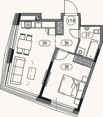 Планировка: 2-к, 45,5 м²