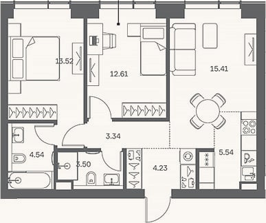 Планировка: 3-к, 64,3 м²