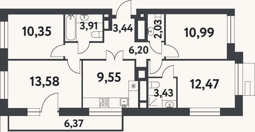 Планировка: 4+ к, 76 м²