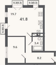 Планировка: 2-к, 40,9 м²