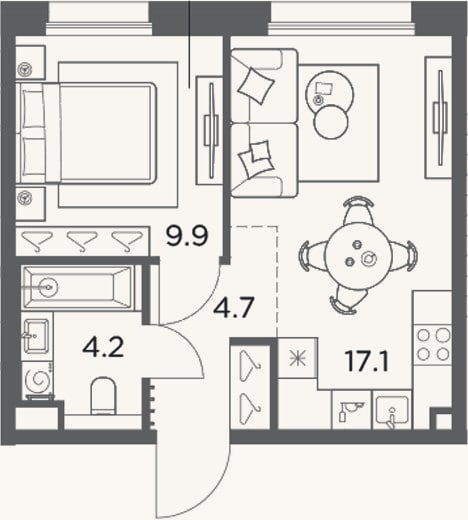 Планировка: 1-к, 35,9 м²