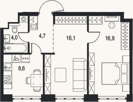 Планировка: 2-к, 50,3 м²