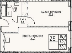 Планировка: 2-к, 50,1 м²