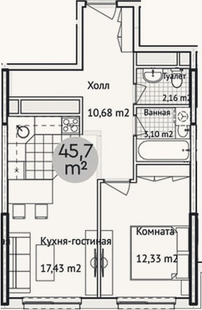 Планировка: 2-к, 50,3 м²