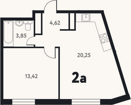Планировка: 2-к, 42,3 м²