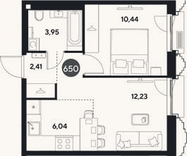 Планировка: 2-к, 35,1 м²