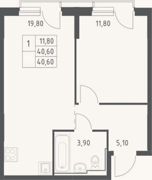 Планировка: 2-к, 40,6 м²