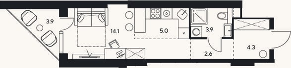 Планировка: Студия, 29,9 м²