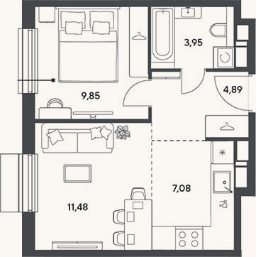 Планировка: 2-к, 37,3 м²