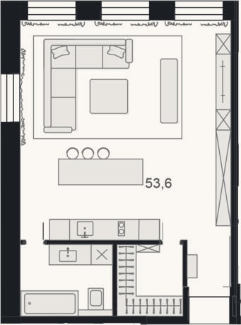 Планировка: Своб. план., 53,7 м²