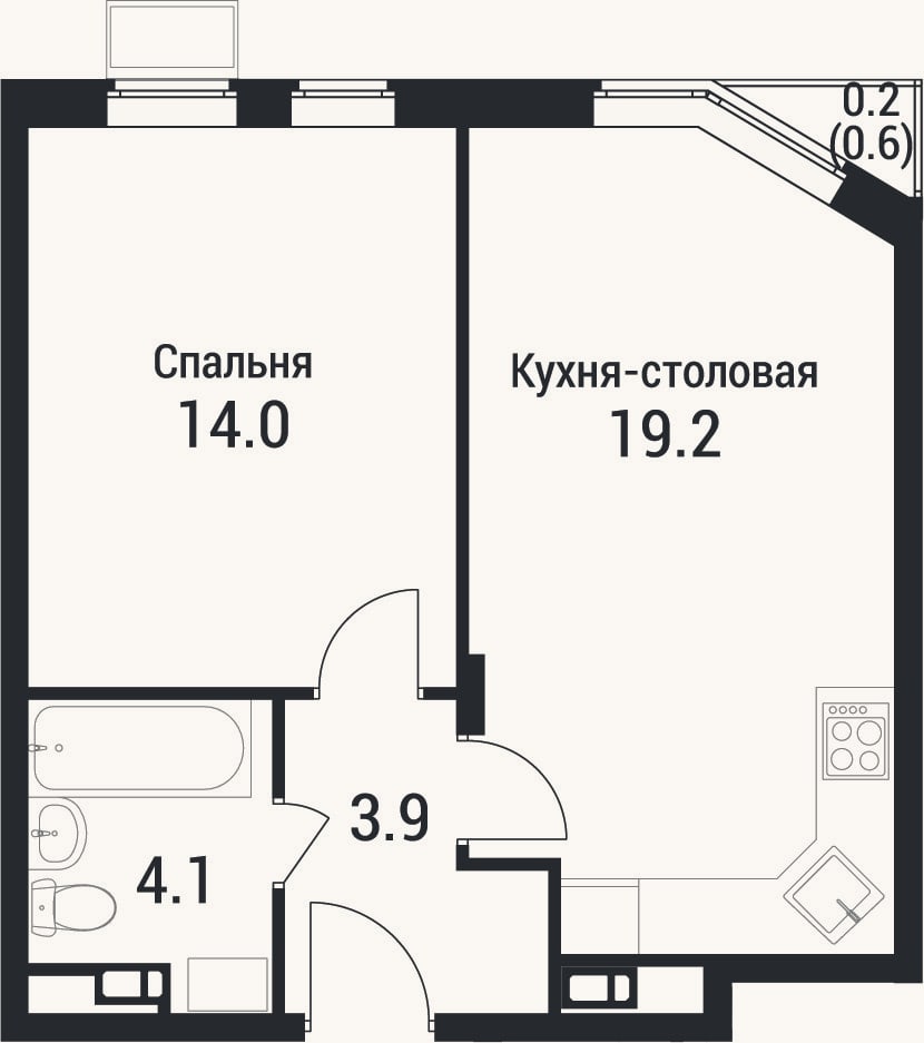 Планировка: 2-к, 41,2 м²