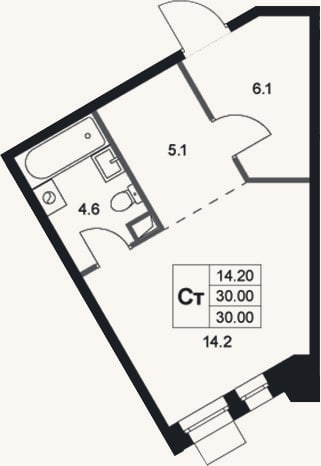 Планировка: Студия, 30 м²