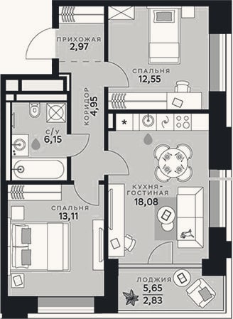Планировка: 3-к, 57,8 м²