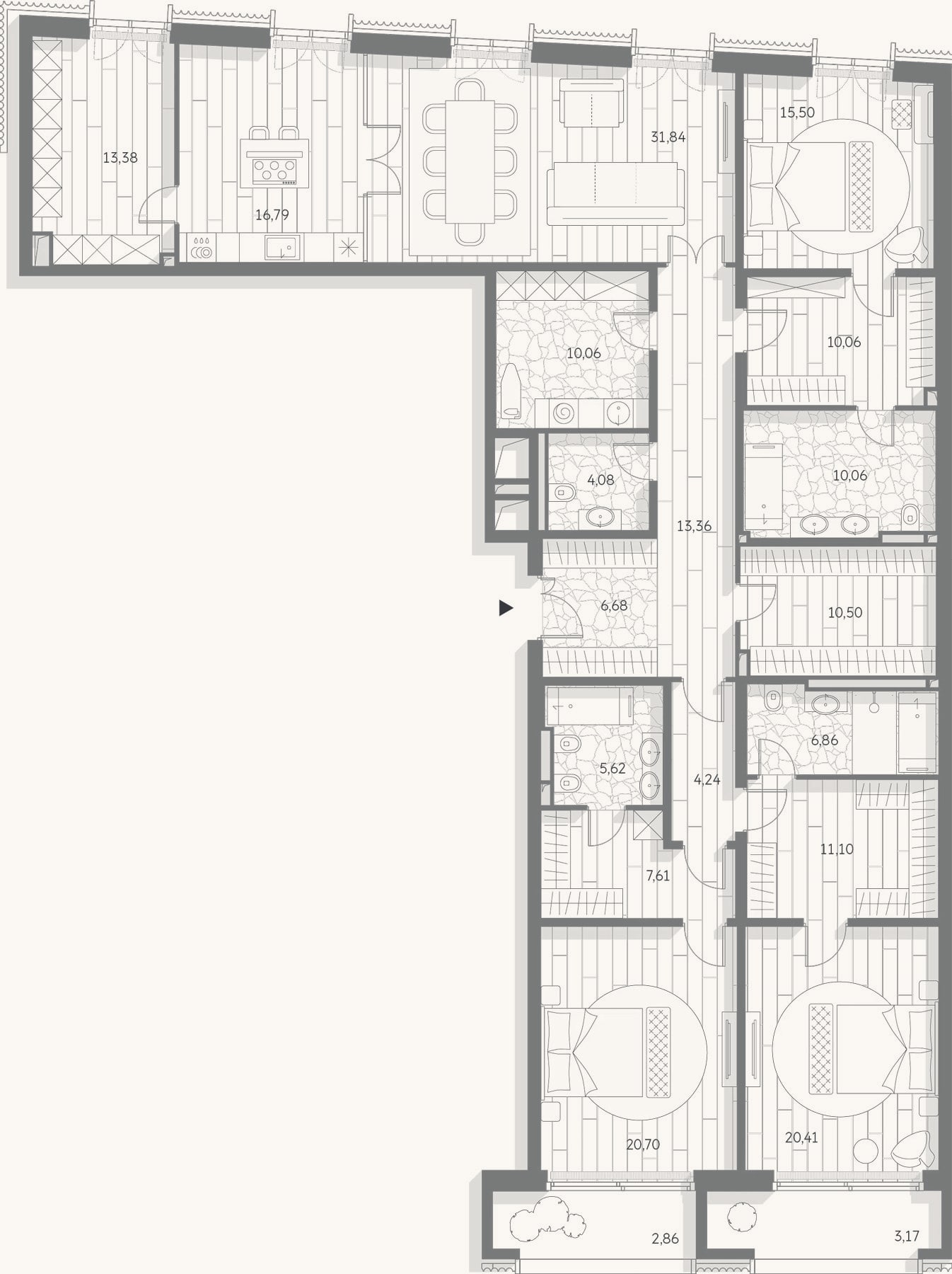 Планировка: 4+ к, 218,9 м²