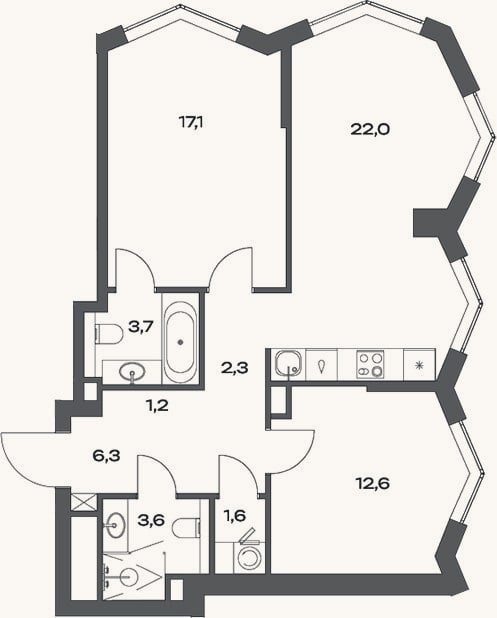Планировка: 3-к, 71,5 м²